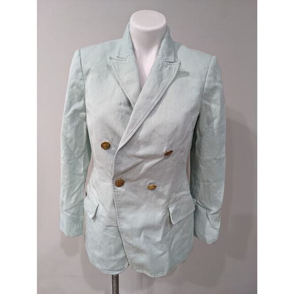 A.L.C. Size 6 Segwick Blazer Jacket Linen Cotton Mint Green Double Breasted - Picture 9 of 10